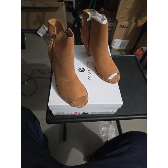 Corso Como Shoes - Corso Como Tameka Cognac Nubuck Peep-Toe Booties Size 7.5